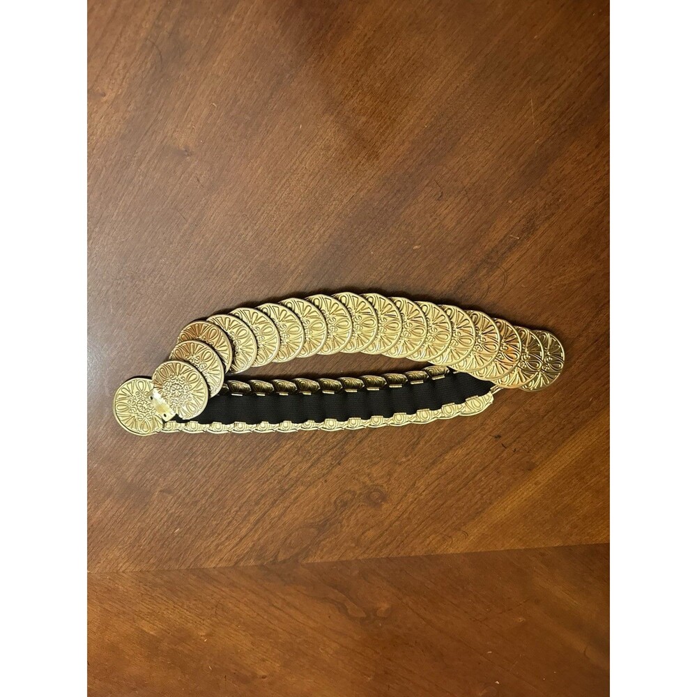 Chain Belt Goldtone Metal Faux Coin Stretchy Will Fit From 24" Up to 28" Waist